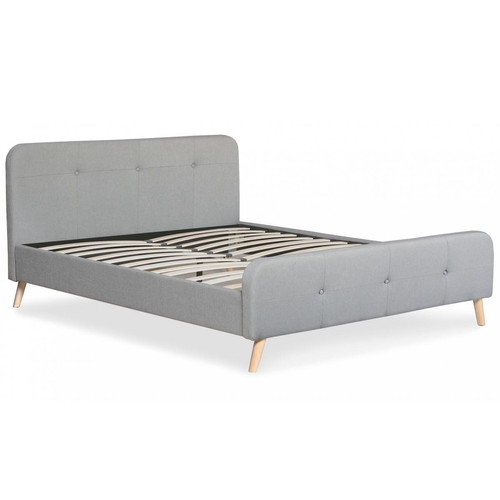 3S. x Home - Lit scandinave avec tête de lit et sommier 160x200cm Tissu Gris MERRYN - Lit Design