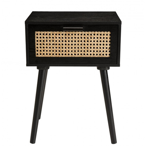 Macabane - Table de chevet noir 1 tiroir cannage - MIKEL - Table De Chevet Design