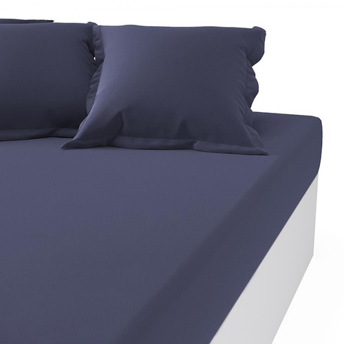 3S. x Tertio (Nos Unis) - Drap-housse coton TERTIO® - Bleu Indigo - Linge de lit matiere naturelle