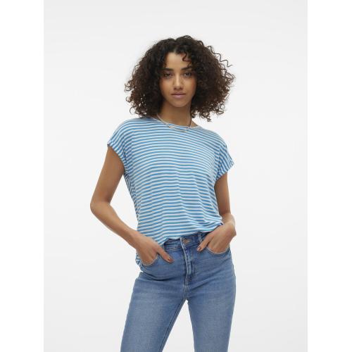 Vero Moda - T-shirt longueur regular col rond manches courtes turquoise - Promos vêtements femme