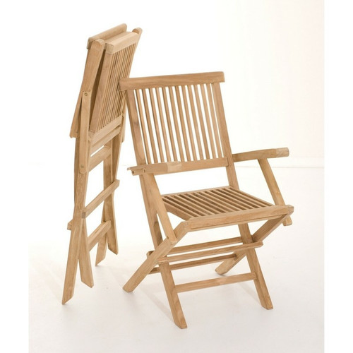 Ensemble de 2 fauteuils de jardin Java en bois Teck Marron MACABANE Meuble & Déco