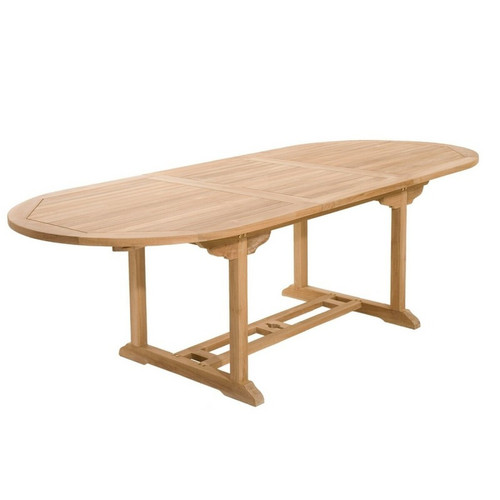 Table de jardin 8/10 personnes - ovale extensible 180/240*100 cm en bois Teck Marron MACABANE Meuble & Déco
