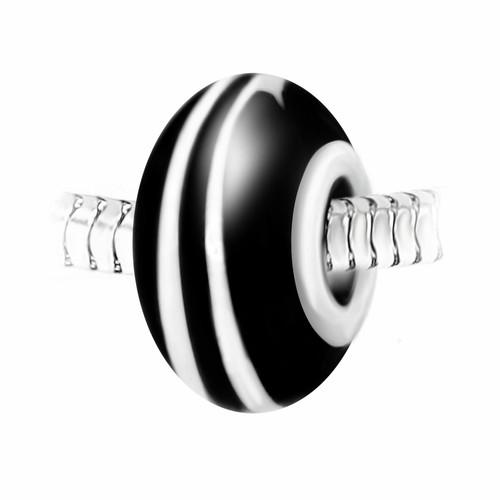 Charm perle spirale verre noir et blanc décoré main et acier par SC Crystal Noir So Charm Bijoux Mode femme
