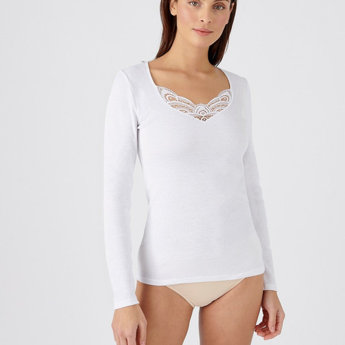 T-shirt manches longues - Blanc en coton  Damart Mode femme