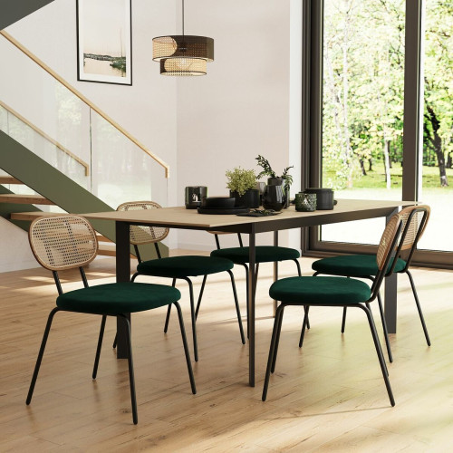 POTIRON PARIS - Lot de 2 chaises en rotin et velours vert Gabrielle - Promo La Salle A Manger Design