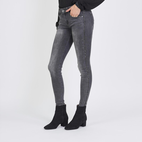 3S. x Le Vestiaire - Jean slim gris avec bandes strass - jeans skinny femme