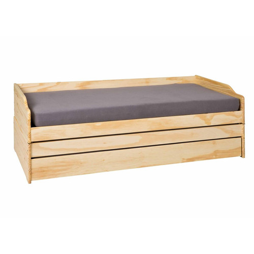 3S. x Home - Canapé multifonction 90x200 bois naturel LORA - La literie