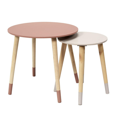 3S. x Home - Lot de 2 Tables Gigogne Bicolore Rose - Table Basse Design