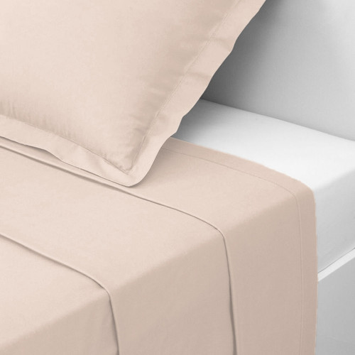 3S. x Tertio (Nos Unis) - Drap plat percale de coton TERTIO® - beige rosé clair - Promos linge de lit