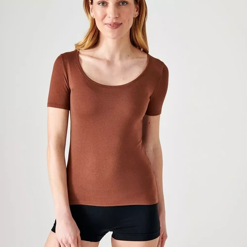 Damart - Tee-shirt manches courtes invisible chocolat - Sous Pull
