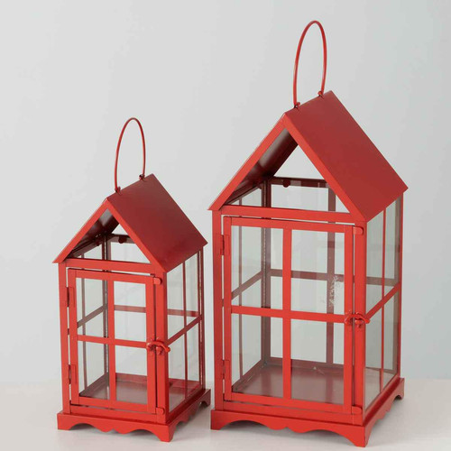 Boltze - Lot de 2 Lanternes d'Intérieur Greg En Métal Rouge - La Déco Design