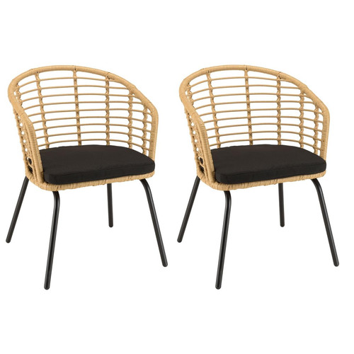 Lot de 2 fauteuils en rotin synthétique couleur naturelle MALO Beige MACABANE Meuble & Déco