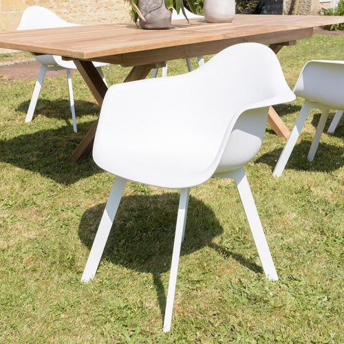 Macabane - Lot de 6 fauteuils blancs dossier arrondi MALO - Salon De Jardin Design
