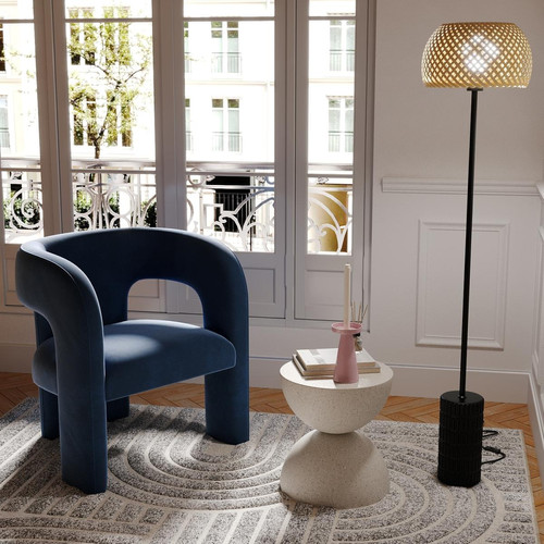 POTIRON PARIS - Fauteuil de salle à manger en velours ALFRED bleu  - Promo Fauteuil Et Pouf Design